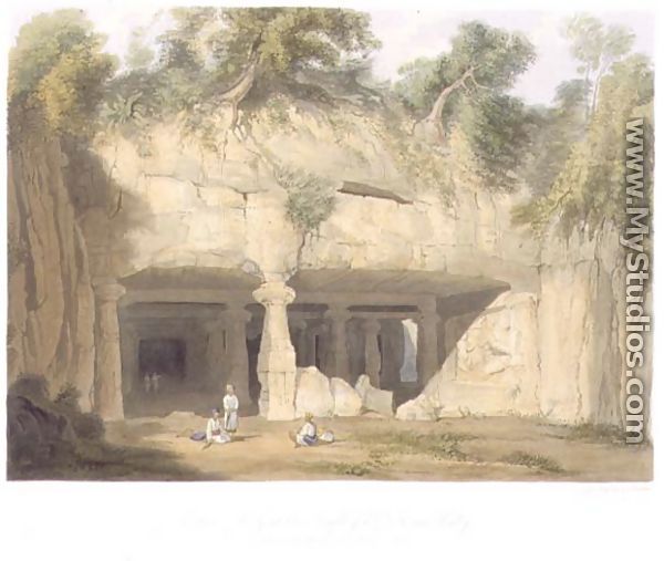 Exterior of the Great Cave Temple of Elephanta, near Bombay, in 1803, from Volume II of Scenery, Costumes and Architecture of India, engraved by S.G. Hughes, pub. by Smith, Elder and Company, 1830 - William Westall