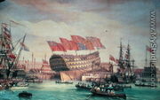 The Launching of HMS Trafalgar at Chatham, July 1820 - C. John Mayle Whichelo