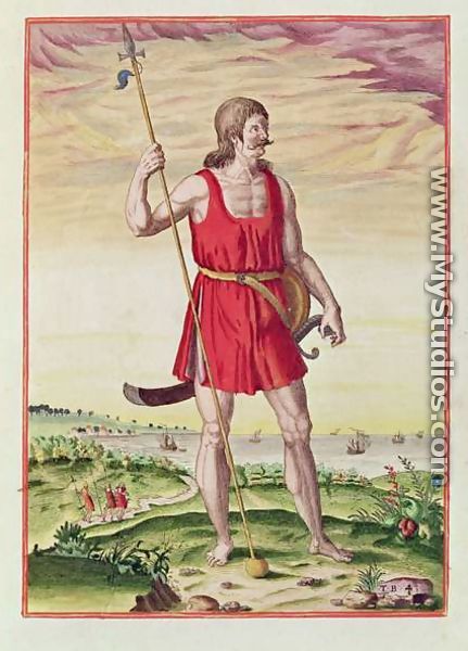 Man from a Neighbouring Tribe to the Picts, from Admiranda Narratio.., engraved by Theodore de Bry (1528-98) 1585-88 - John White