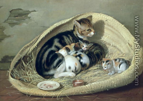 Cat with Her Kittens in a Basket, 1797 - Samuel de Wilde