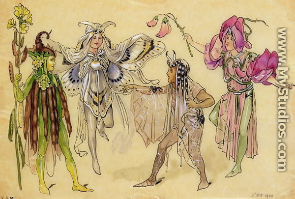 Four Fairy Costumes for A Midsummer Nights Dream produced by Robert Courtneidge at the Princes Theatre, Manchester, 1896-1903 - C. Wilhelm
