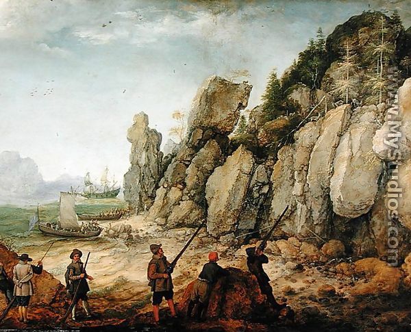 Detail of Wild goat hunting on the coast, 1620 - Adam Willaerts