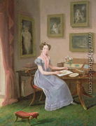 Self portrait of the artist painting at her desk - I.J. Willis