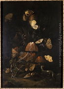 Flowers with butterflies and lizard - Johann Christian Thomas Winck