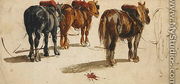Three Cart-Horses in traces, back view - Peter de Wint