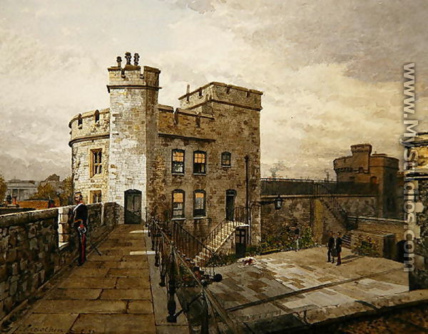 View of Devereux Tower, Tower of London, with figures in military clothing, 1883 - John Crowther