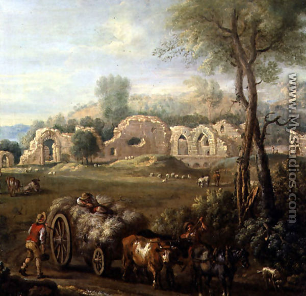 Haycart Passing a Ruined Abbey, c.1740-50 - John Wootton