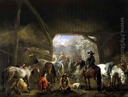 Sheltering from the Storm: a Stable with Travellers Resting on their Mounts - Philips Wouwerman