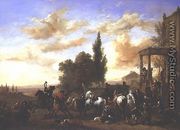 The Departure of a Hunting Party from a mansion - Philips Wouwerman