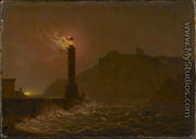 A Lighthouse on fire at night - Josepf Wright Of Derby