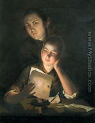 A Girl reading a letter by Candlelight, with a Young Man peering over her shoulder, c.1760-2 - Josepf Wright Of Derby