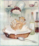 Wee Kitty fell into the cream..., illustration from Cuddly Kitty and Busy Bunny, by Clara G. Dennis, published by Thomas Nelson and Sons, Ltd., 1926 - Alan Wright