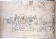 Studies of Palace of Oatlands and Hampton Court, from The Panorama of London, c.1544 - Anthonis van den Wyngaerde