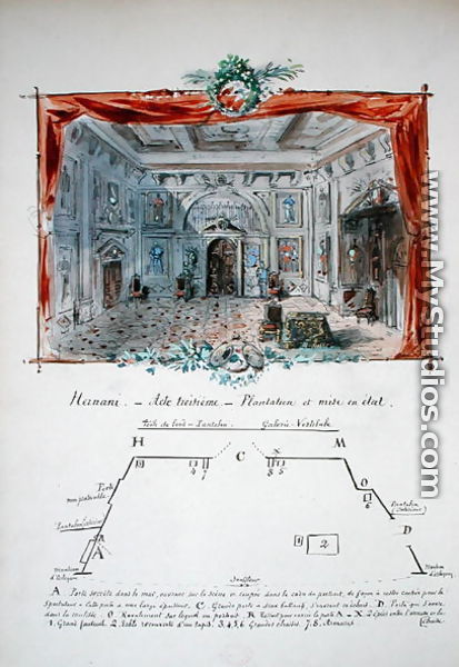Set design and stage directions for an 1877 production of Hernani by Victor Hugo (1802-85), 1879 - Pere et fils Valnay