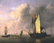 A Kaag Anchored by a Sandbank with Two Other Vessels - Willem van de, the Younger Velde