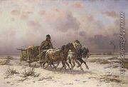 A peasant in a sledge driving three horses - Adolf van der Venne