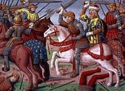 Emperor Charlemagne (747-814) and his Army fighting the Saracens in Spain, 778 from the Story of Ogier - Antoine Verard