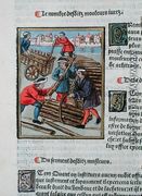 The Mouleur, worker employed to control and measure wood sales, from Ordonnances Royaux de la Juridiction de la Prevote des Marchands de la Ville de Paris, 1528 - Antoine Verard