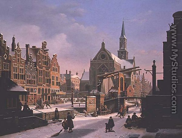 Town Scene in Winter - Jan Hendrik Verheyen