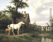 Children and Horses by a Stream - Pierre Vernet