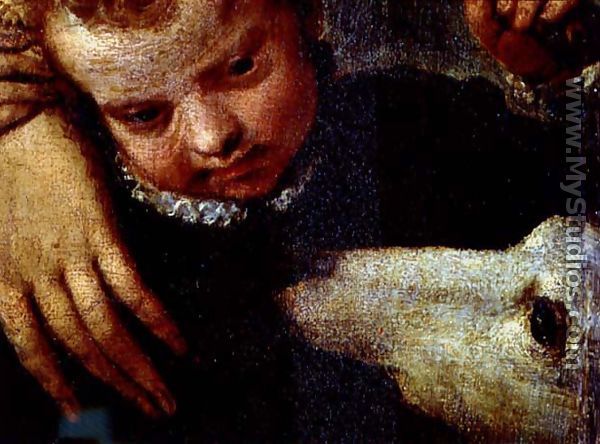 Portrait of a Woman with a Child and a Dog, detail of the heads of the child and the dog - Paolo Veronese (Caliari)