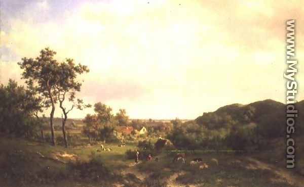 Dutch Landscape with cows and figures - Willem Vester