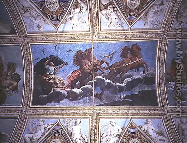 The Personification of Night riding across the sky in a chariot, ceiling painting - Antonio Maria Viani