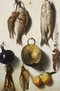 A Trompe LOeil of Fish, Cooking Utensils, Vegetables and Fruit - Vicente Victoria or Vitoria