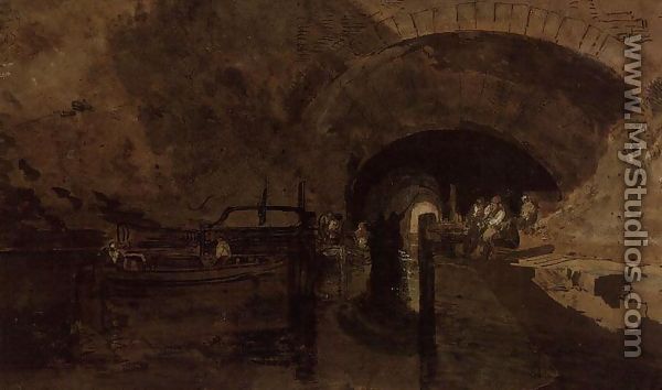 Men and barges at tunnel entrance - Joseph Mallord William Turner