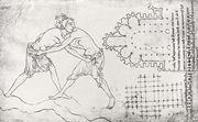 Two wrestlers, plan of a Cistercian church and plan of the choir of Notre-Dame de Cambrai - Villard De Honnecourt