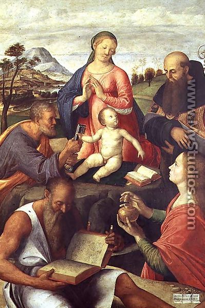 Madonna and Child with SS. Peter, Jerome and Mary Magdalene with a Bishop, 1500 - Alvise Vivarini