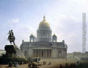 St. Isaacs Cathedral with a Statue of Peter the Great, 1844 - Maksim Nikiforovich Vorobiev