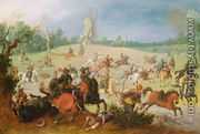 A cavalry battle in a wooded valley before a windmill - Sebastien Vrancx