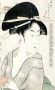 Riches 1913 Bust portrait of a woman holding a tea-cup, from the series Meisho Koshikake Hakkei - Kitagawa Utamaro