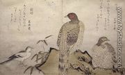 Two Copper Pheasants and a Wagtail, from an album Birds compared in Humorous Songs, 1791 - Kitagawa Utamaro