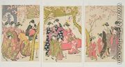 Courtesans Strolling Beneath Cherry Trees Before the Daiko, c.1789 - Kitagawa Utamaro