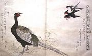 Pair of Chimney Swallows and a Green Pheasant, from an album Birds compared in Humorous Songs, 1791 - Kitagawa Utamaro