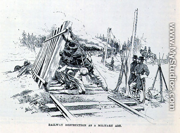 Railway destruction as a military art, illustration from Battles and Leaders of the Civil War, edited by Robert Underwood Johnson and Clarence Clough Buel - (after) Taber, J.W.