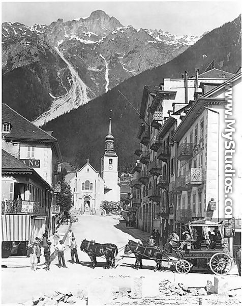 Church and Square at Chamonix, c.1900 - Georges Tairraz