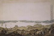 Part of the harbour of Port Jackson and the country between Sydney and the Blue Mountains, New South Wales, right section of a panoramic view, c.1821 - (after) Taylor, Major James