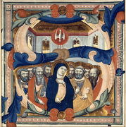 Historiated initial S depicting the Descent of the Holy Spirit, mid 14th century - Niccolo di ser Sozzo Tegliacci