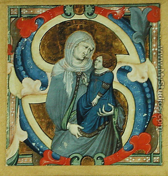 Historiated initial S depicting St. Anne and the Virgin - Niccolo di ser Sozzo Tegliacci
