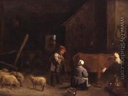 A Shepherd Boy talking to a milkmaid in a cowshed - David The Younger Teniers