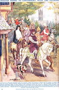 Chaucer riding to Canterbury with the pilgrims, illustration from Newnes Pictorial Book of Knowledge - Dudley C. Tennant