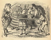 The sharing of the cake between the Lion and the Unicorn, illustration from Through the Looking Glass by Lewis Carroll 1832-98 first published 1871 - John Tenniel