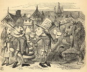 The Mad Hatter, Hare, the King and Alice, illustration from Through the Looking Glass by Lewis Carroll 1832-98 first published 1871 - John Tenniel