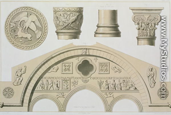 Details of a sculptured arch and columns from St. Sophias, Trebizond, pub. by Day and Son - (after) Texier, Charles Felix Marie