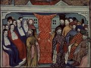 Harl 1319 f.57 The Parliament at Westminster deposes Richard II and proclaims the Duke of Lancaster King Henry IV, from the Histoire du Roy dAngleterre, Richard II - Master The Virgil