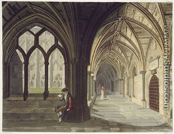 South East Angle of the Cloisters, plate T from Westminster Abbey, engraved by J.R. Hamble fl.1775-1825 pub. by Rudolph Ackermann 1764-1834 1812 - Thompson
