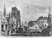 Paris, demolition of a part of the Cite to extend the buildings of the new Hotel-Dieu, engraved by Charles Barbant d.1922 - Felix Thorigny